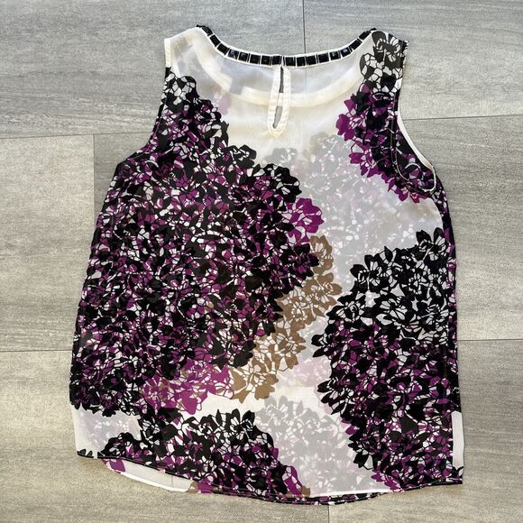 DANA BUCHMAN SLEEVELESS SHEER BLOUSE TANK TOP EMBELLISHED COLLAR PURPLE BLACK M - Picture 4 of 4